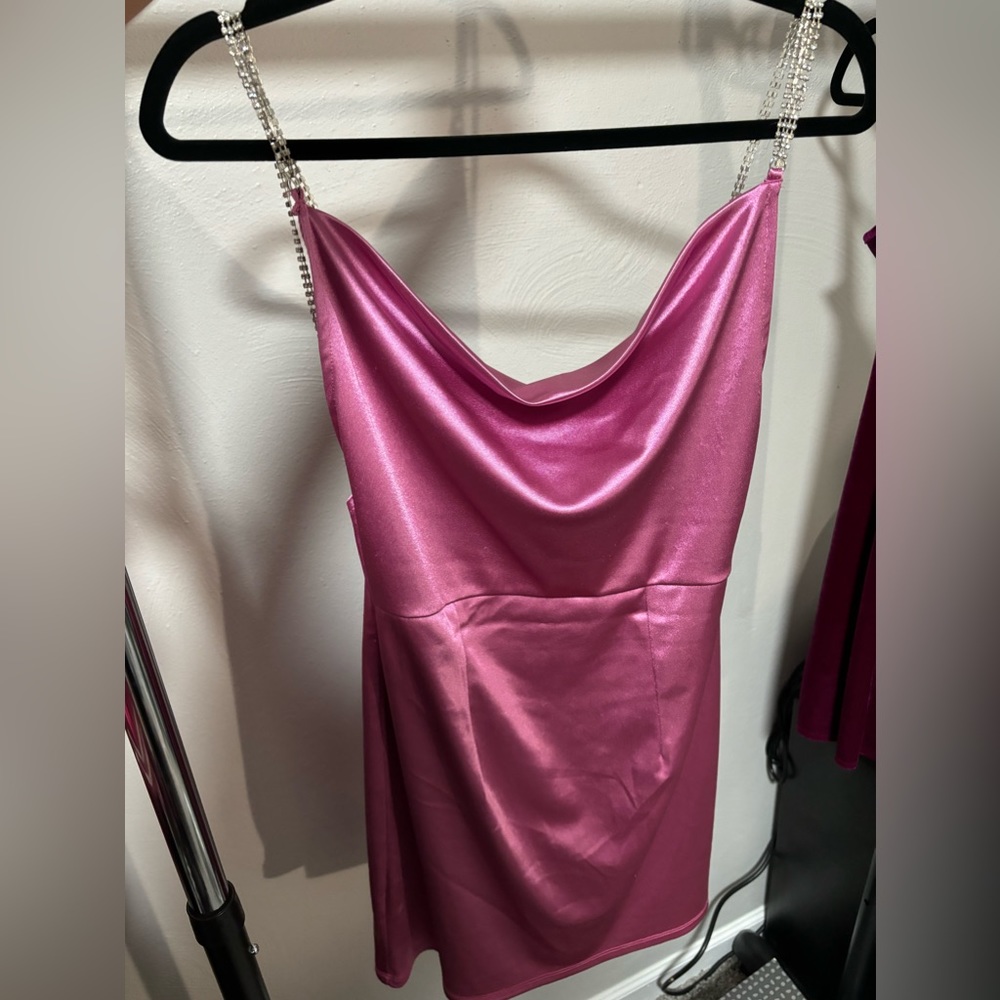 Pink Diamond Strap Satin Dress